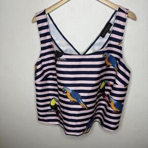 Eloquii Bird Parrot Criss Cross Back Tank Top Womens 20 Pink Blue Striped Shirt‎